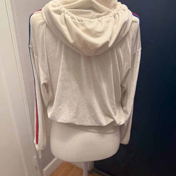 Aviator Nation White Velour Hoodie Rainbow Sleeves XS - Picture 4 of 5